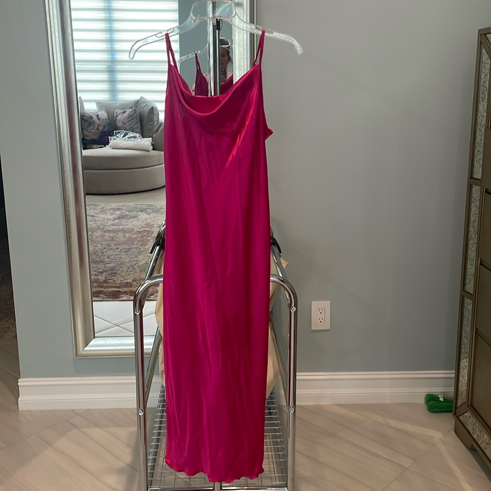 Bebe pink satin strappy dress M